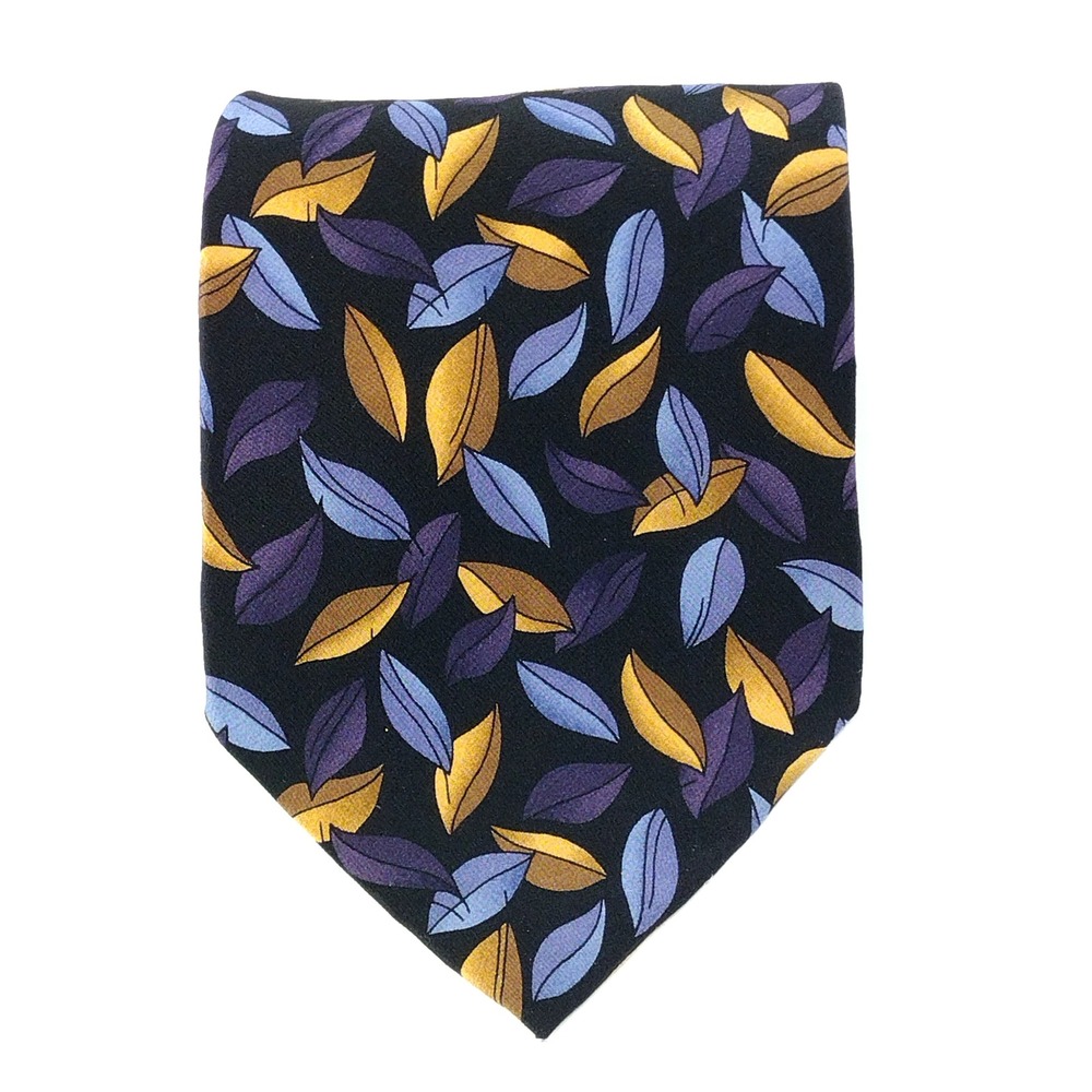 J. Garcia Mens Silk Necktie Butterfly Study II Collection 14 Leaf Pattern Black